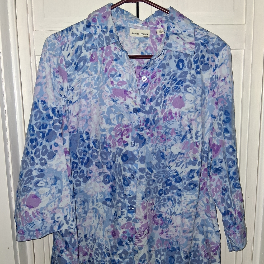 Studio Works Blue and Pink Patterned Blouse